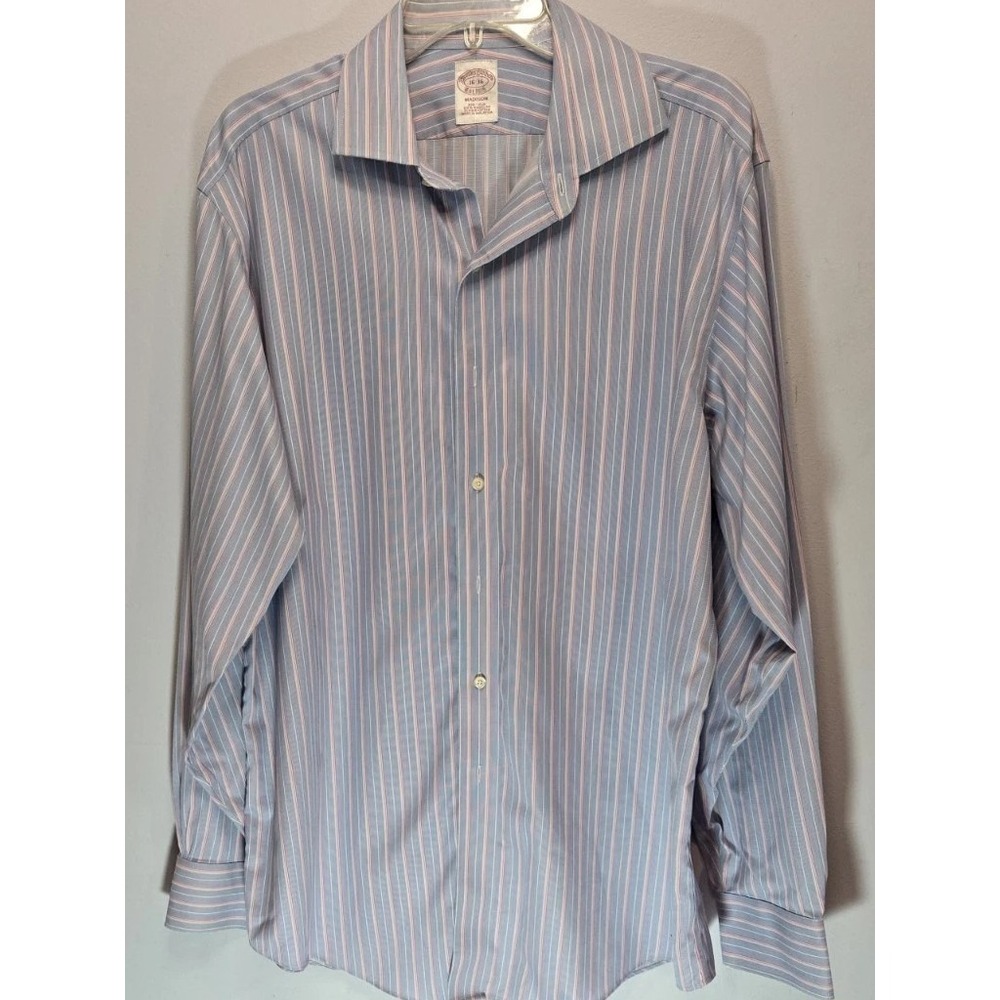 Brooks Brothers Madison Size 16-36,  Long Sleeve Blue With Pink Stripes